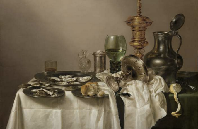 Willem Claesz Heda,  Dutch, 1593/1594–1680,  Banquet Piece with Mince  Pie, 1635, oil on canvas,  106.7=111.1 (42=43¾),  National Gallery of Art,  Washington, Patrons’  Permanent Fund����